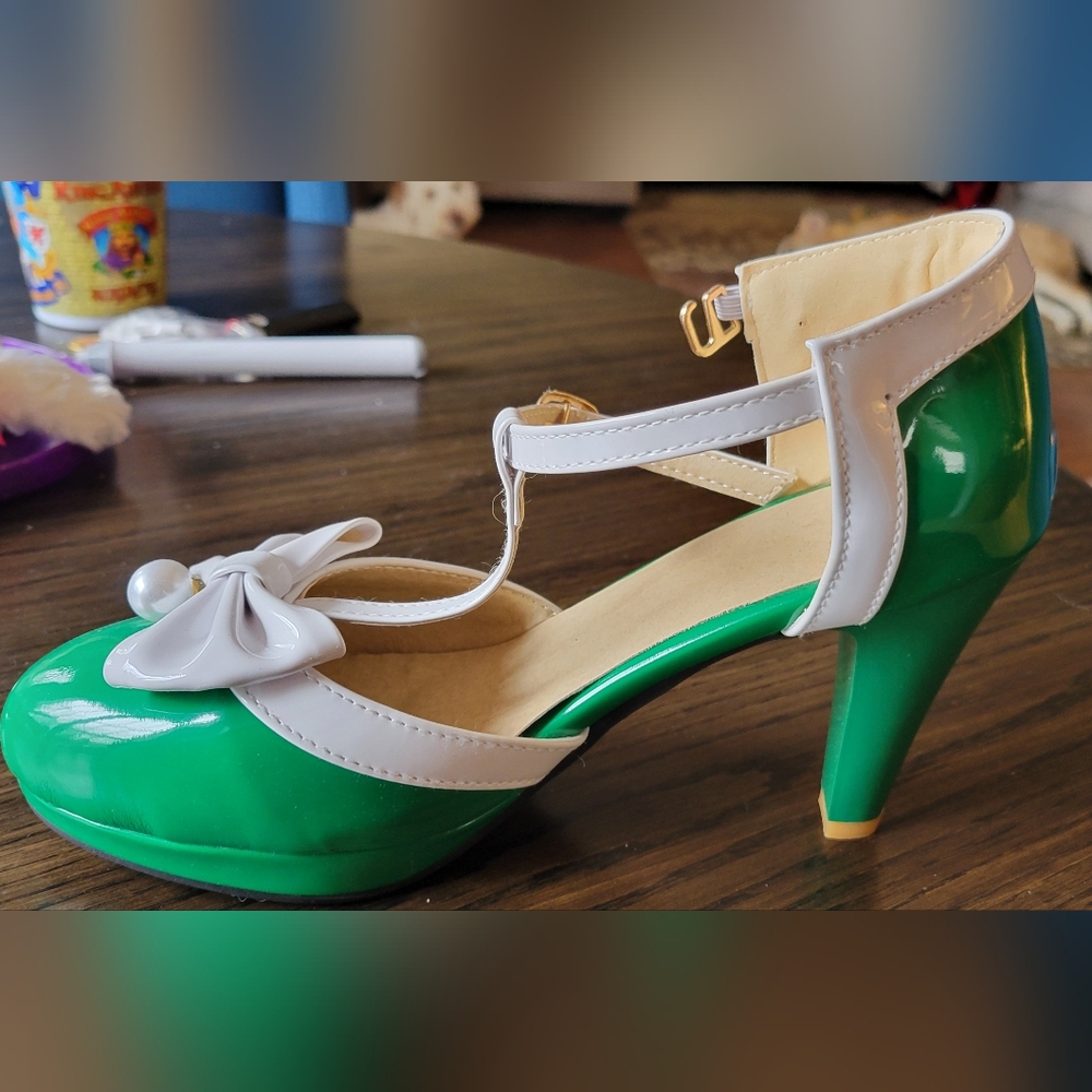 Retro T-strap bow high heel shoes